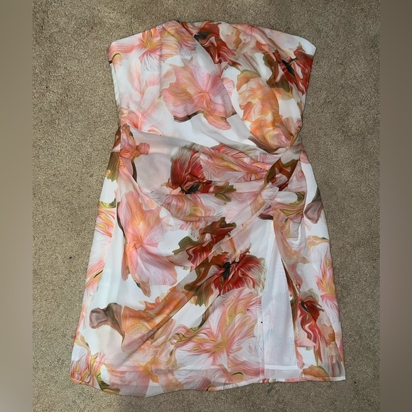 SAU LEE Hester Floral Strapless Minidress in White/Orange at Nordstrom - Picture 4 of 11